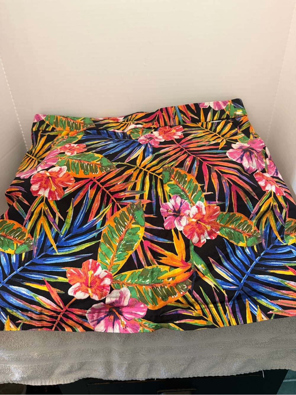 Tropical Floral Mini Skort Black with Multicolor Leaves